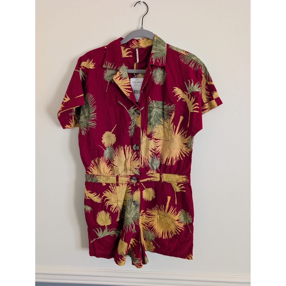 Free People Malibu Tropical Palm Print Short Sleeve Romper womens Medium NWTs